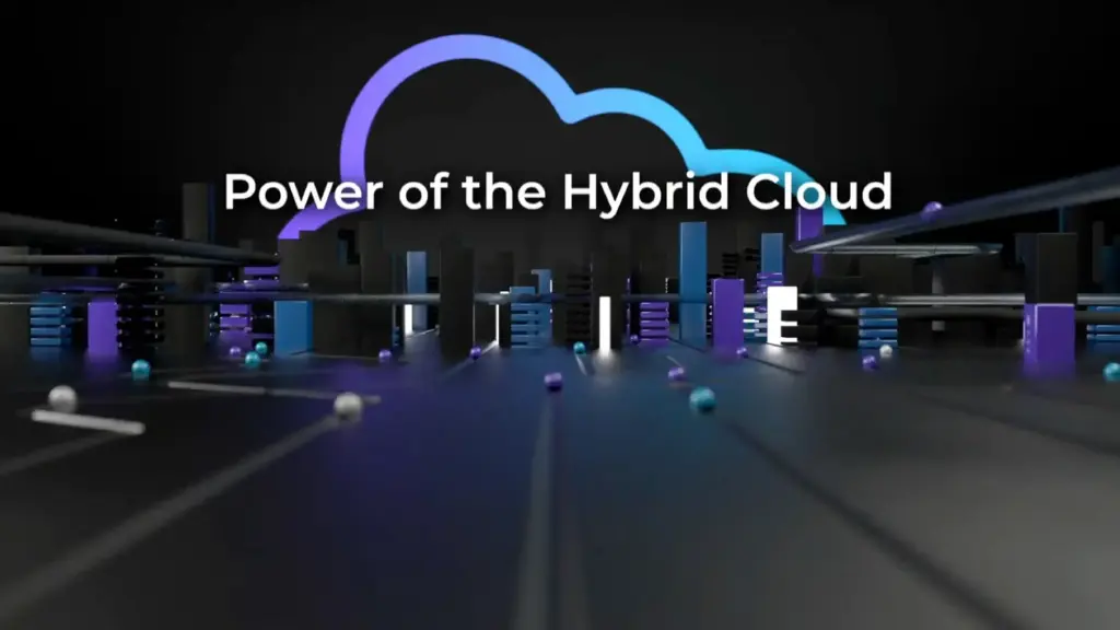 Power of the Hybrid Cloud on abstract background.