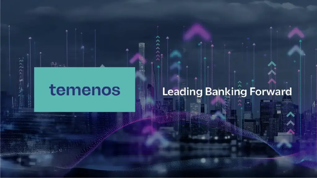 Abstract Temenos branding, along with logo and strapline.