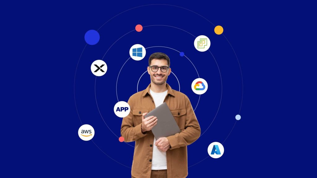Workspot brand illustration showing cloud and digital workplace technologies